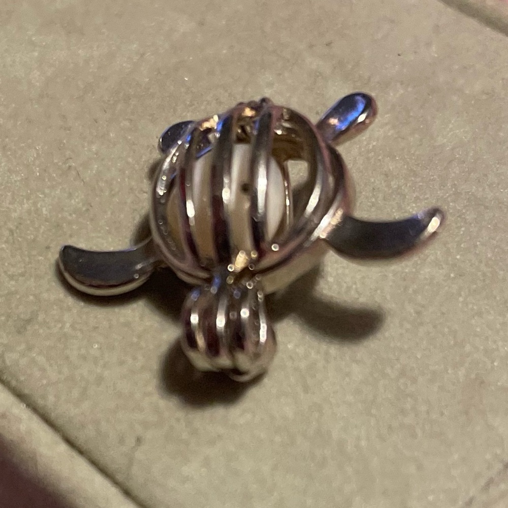 Turtle Pendant Sterling Silver Pearl Cage with natural stone - Picture 3 of 6
